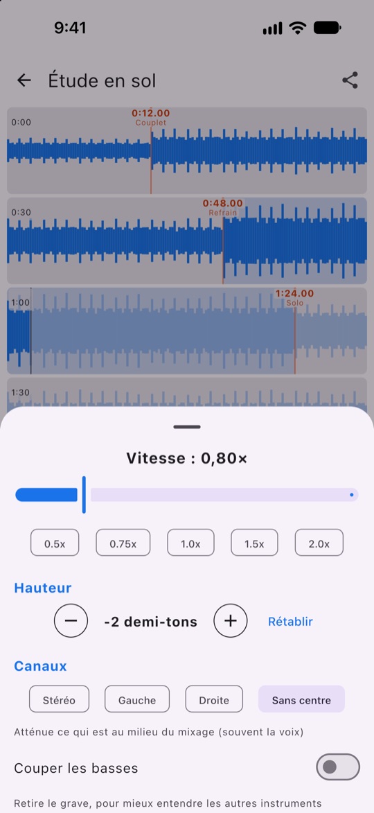 Réglages du son : vitesse, hauteur, canaux